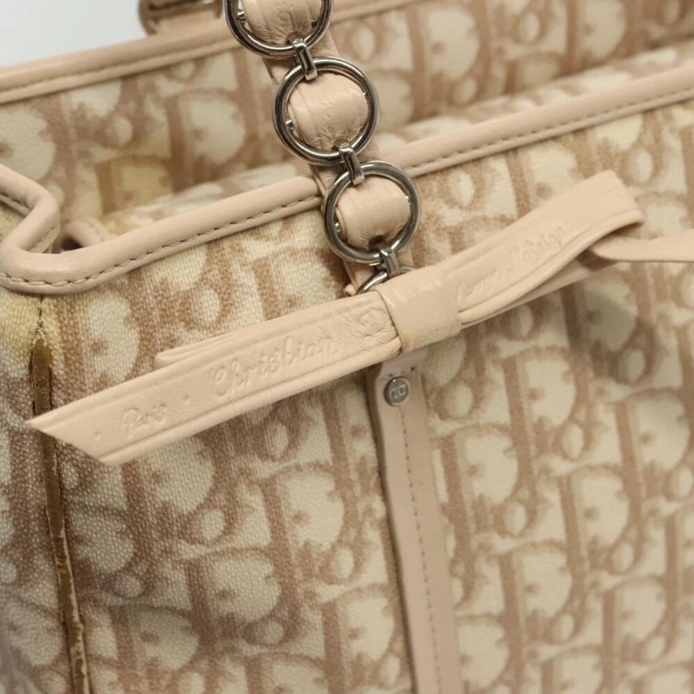 Christian Dior Trotter Canvas Romantic Chain Tote Bag PVC Beige Auth 140098 - Picture 10 of 16